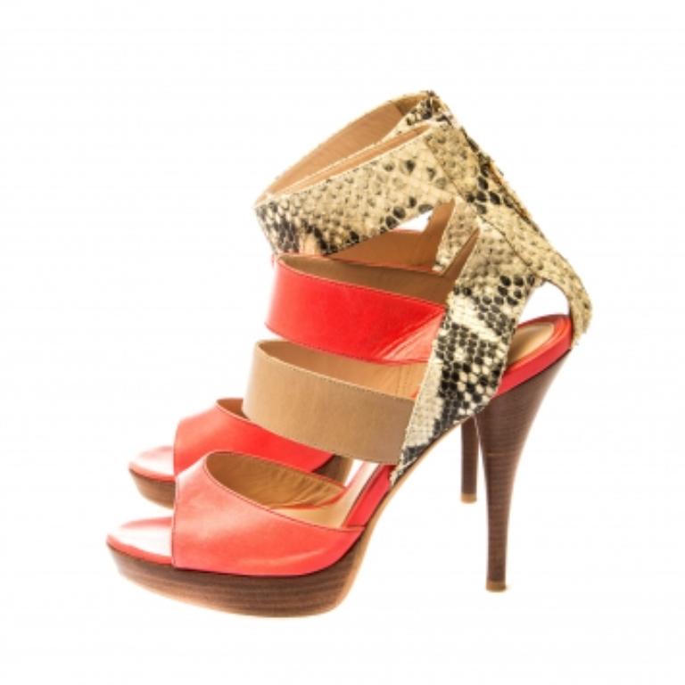 Fendi Tricolor Leder und Python Leder Knöchelriemen Plattform Sandalen Größe 37 im Angebot 4
