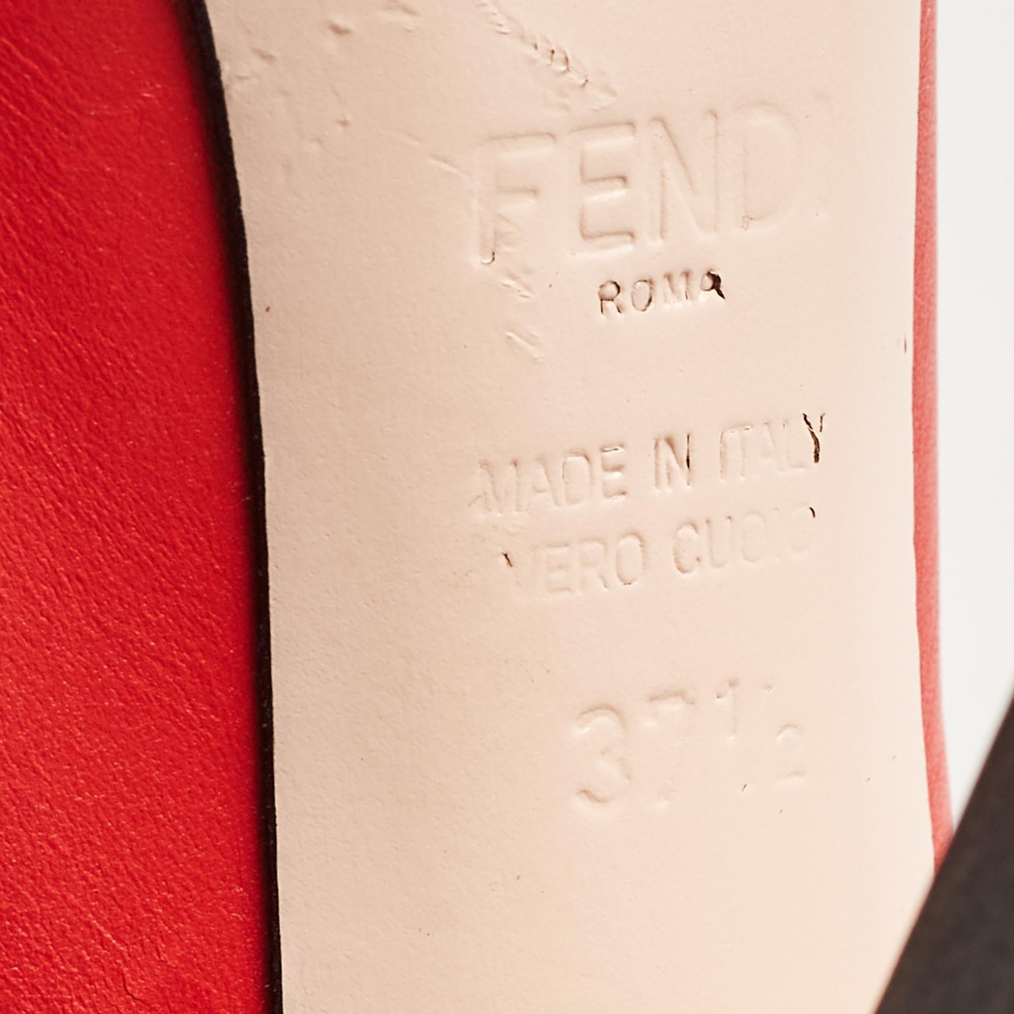 Fendi Tricolor Leather Scallop Lined Peep Toe Pumps Size 37.5 For Sale 1