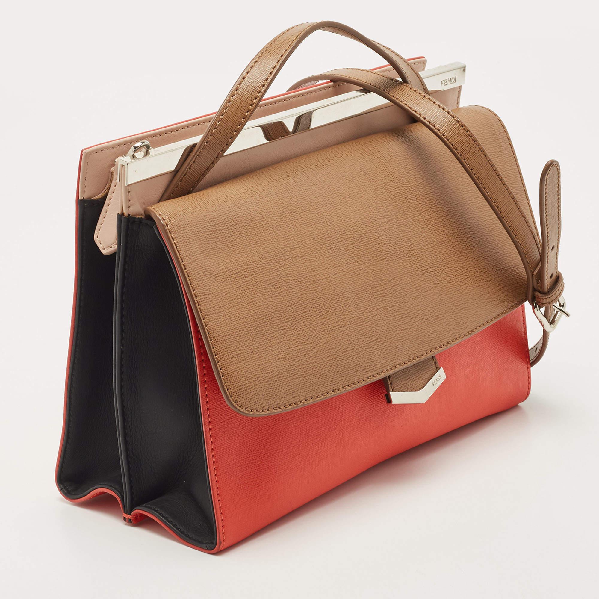 Fendi Tricolor Leather Small Demi Jour Top Handle Bag In Good Condition In Dubai, Al Qouz 2
