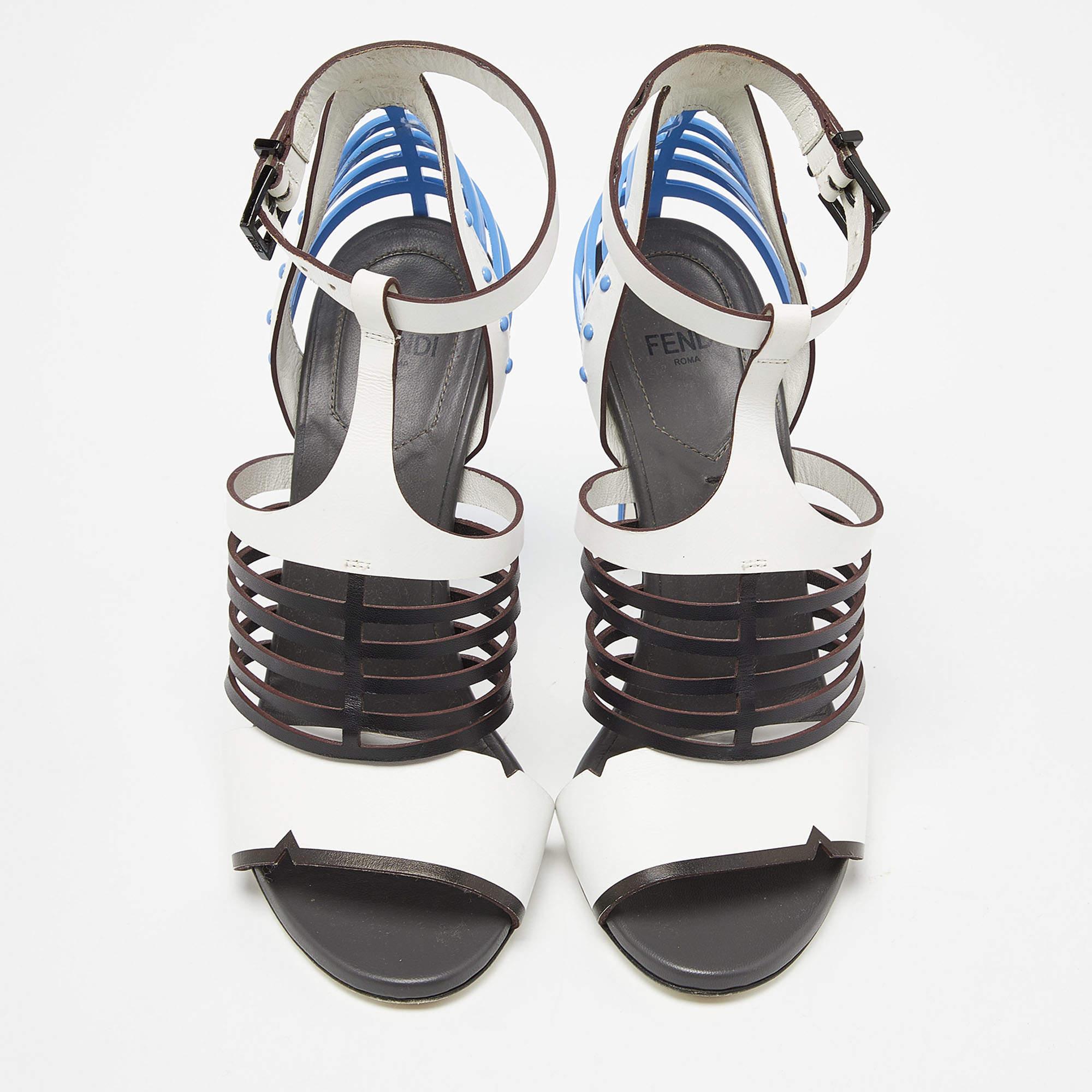 Fendi Tricolor Leather Strappy Sandals Size 36 In Good Condition In Dubai, Al Qouz 2