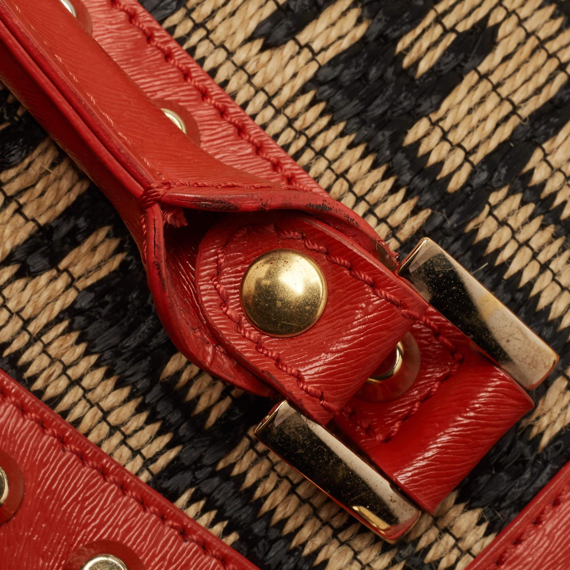Fendi Tricolor Raffia and Leather Studded Satchel 10