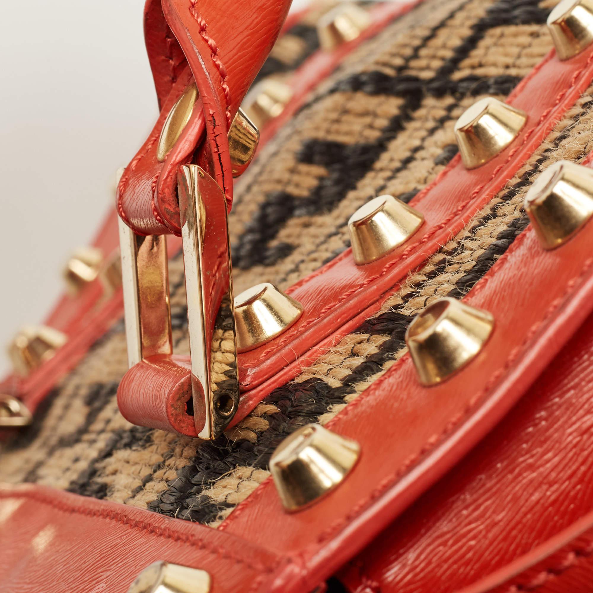 Fendi Tricolor Raffia and Leather Studded Satchel 13