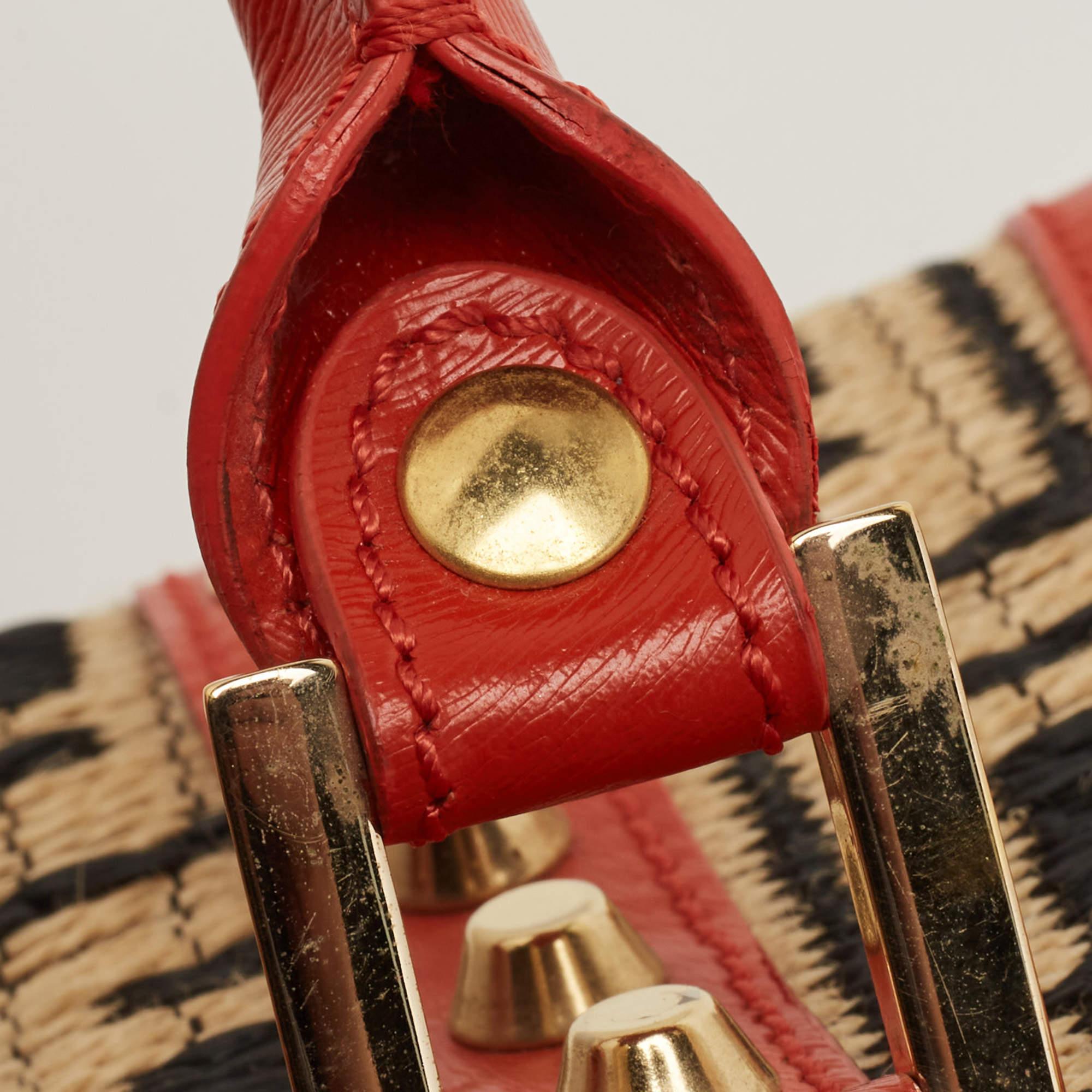 Fendi Tricolor Raffia and Leather Studded Satchel 14