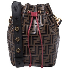 Used Fendi Tricolor Zucca Leather Mon Tresor Grande Bucket Bag