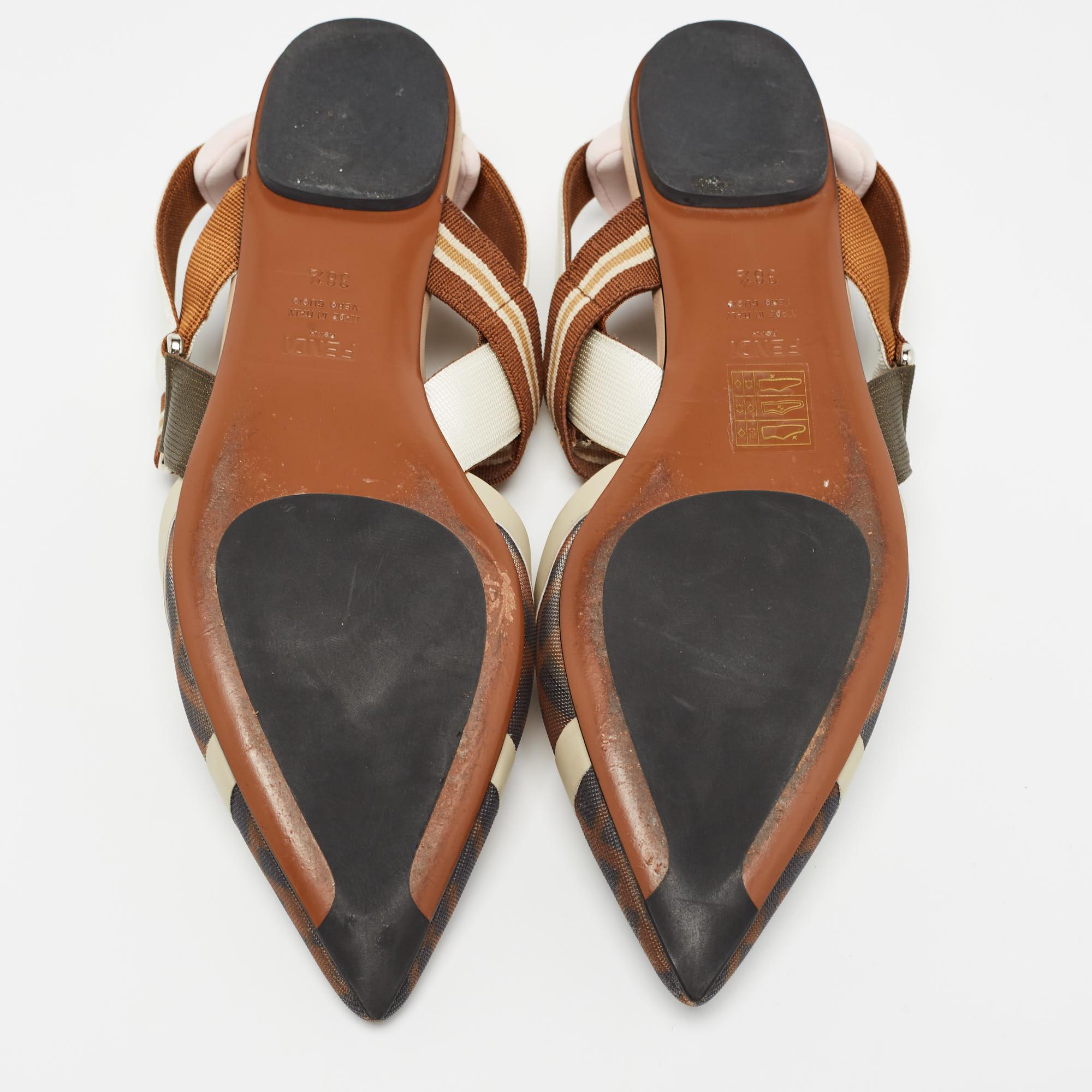 Fendi Tricolor Zucca Mesh and Leather Colibri Slingback Flats Size 38.5 For Sale 3