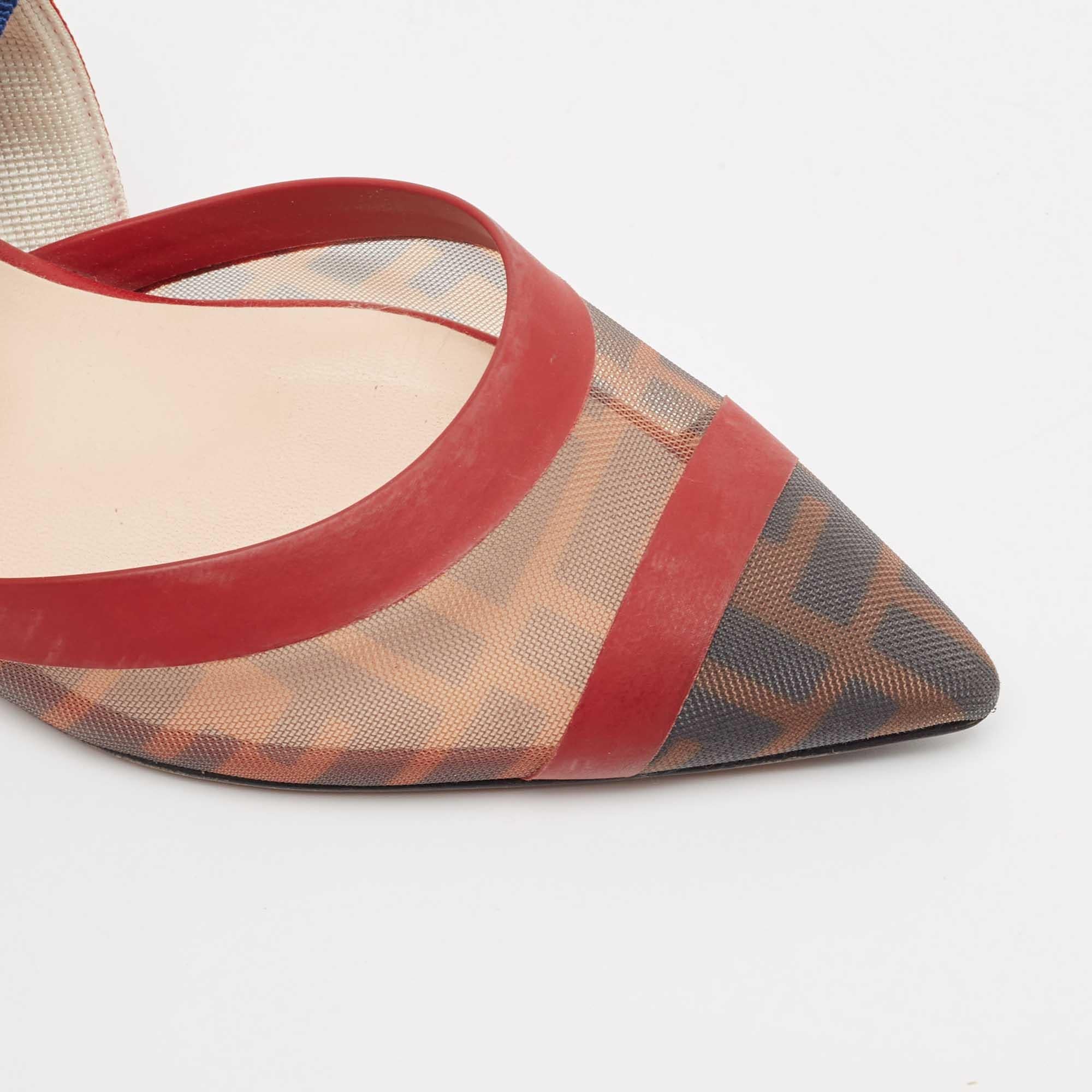 Fendi Tricolor Zucca Mesh and Leather Colibri Slingback Pumps Size 37 2