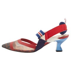 Fendi Tricolor Zucca Mesh and Leather Colibri Slingback Pumps Size 37