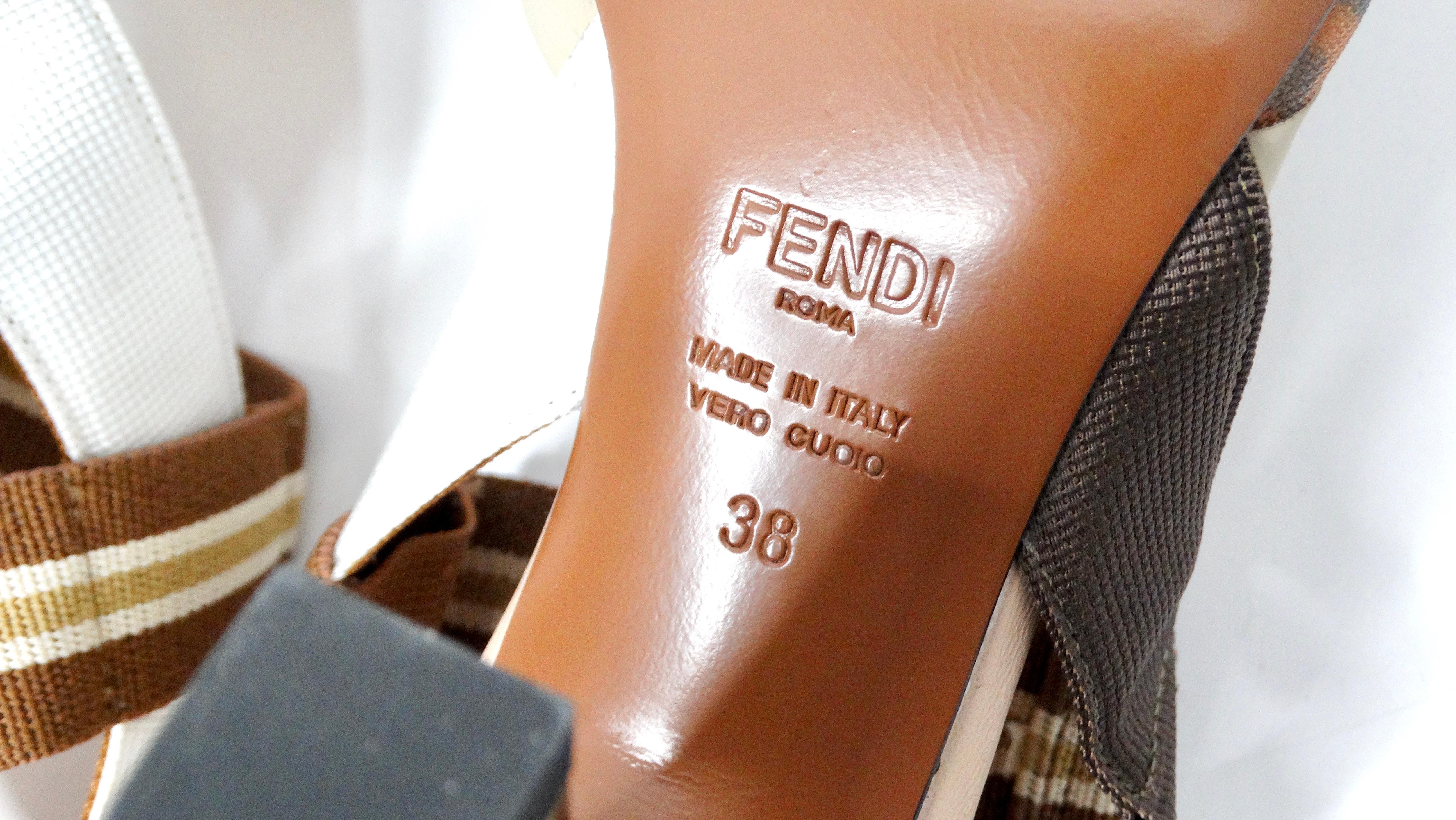 Fendi Tricolor Zucca Mesh & Leather Colibri Heels 5