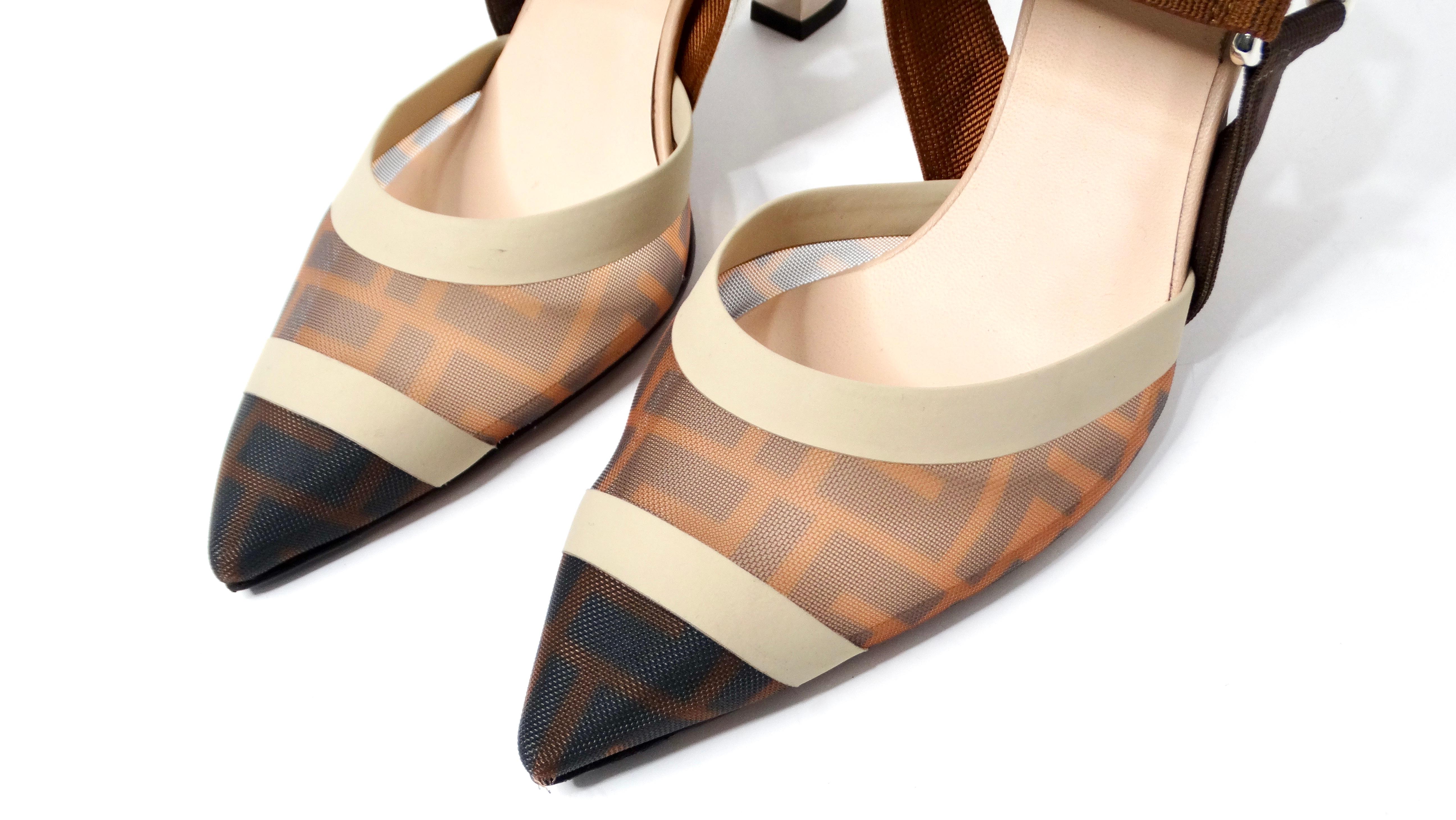 Beige Fendi Tricolor Zucca Mesh & Leather Colibri Heels