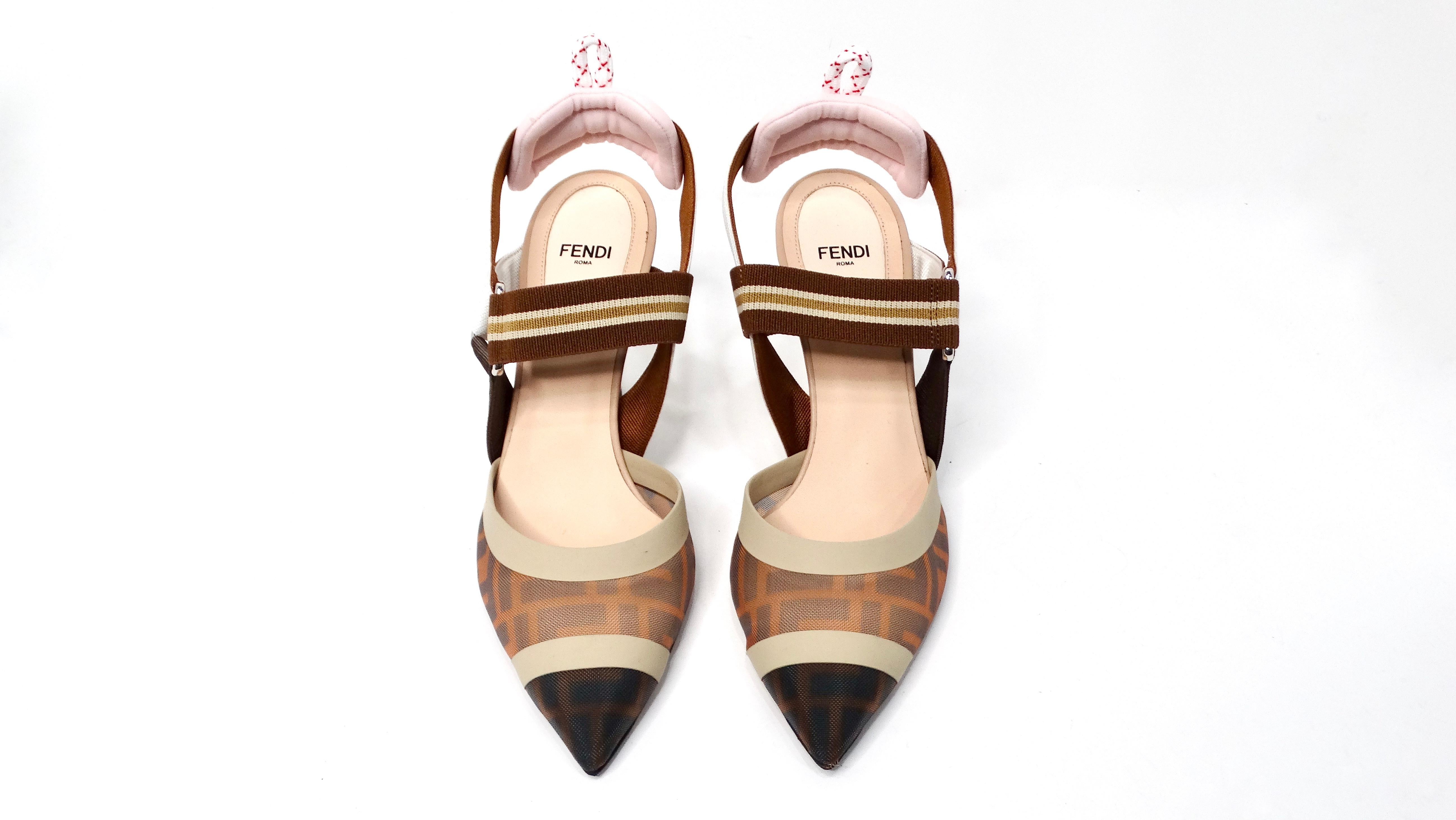 Fendi Tricolor Zucca Mesh & Leather Colibri Heels In Excellent Condition In Scottsdale, AZ
