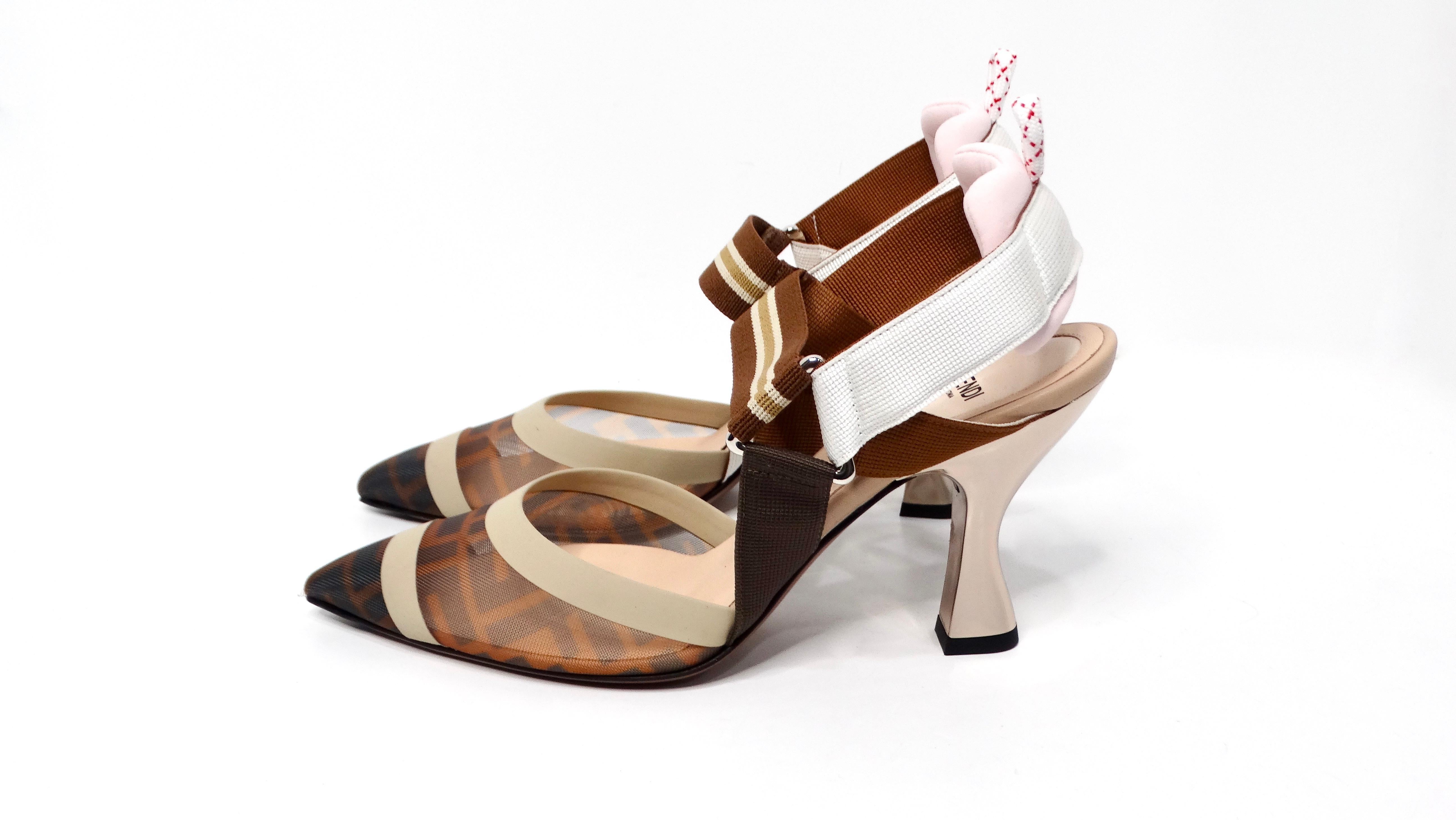 Fendi Tricolor Zucca Mesh & Leather Colibri Heels 1