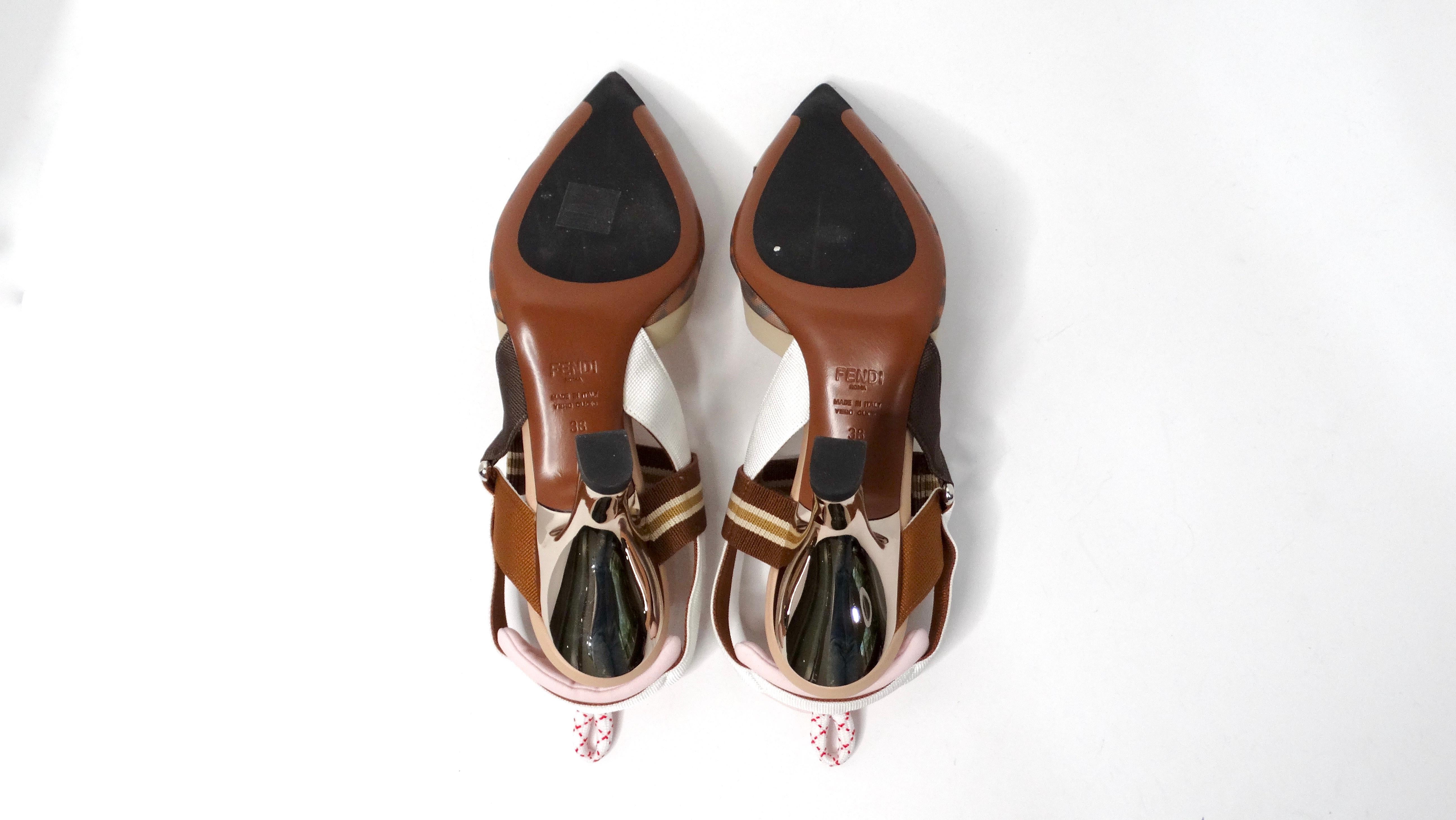 Fendi Tricolor Zucca Mesh & Leather Colibri Heels 4