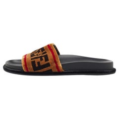 Fendi Tricolor Zucca Velvet Flat Slides Size 39