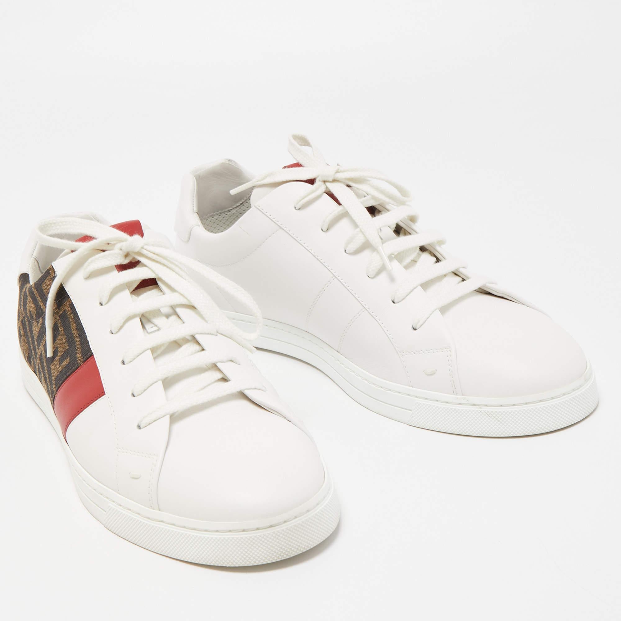 Men's Fendi Tricolour Leather and FF Canvas Low Top Sneakers Size 42