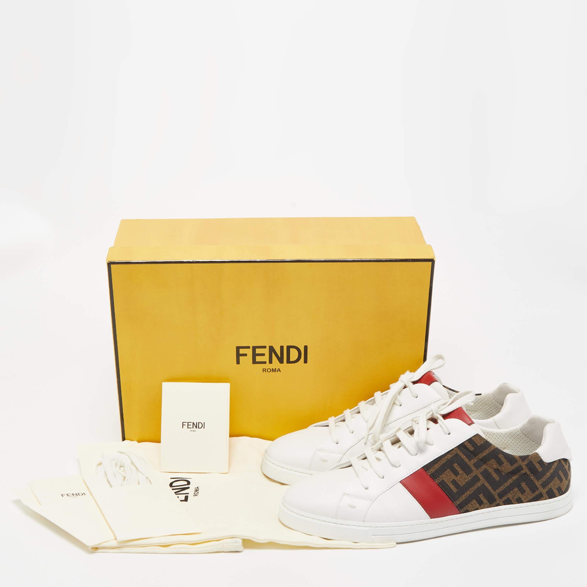 Fendi Tricolour Leather and FF Canvas Low Top Sneakers Size 42 5