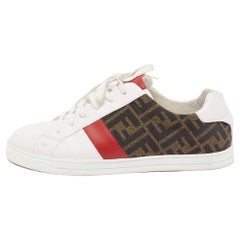Fendi Tricolour Leather and FF Canvas Low Top Sneakers Size 42
