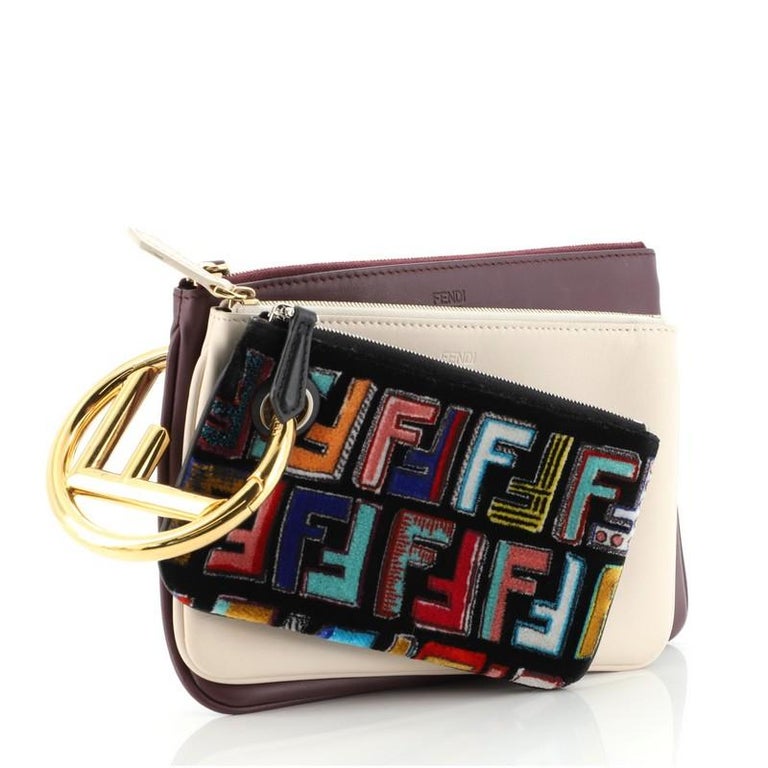 Fendi Triplette Pouch Set Calfskin with Zucca Velvet at 1stDibs