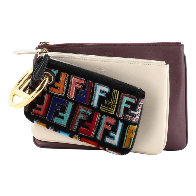 Fendi Triplette Pouch Set Calfskin with Zucca Velvet