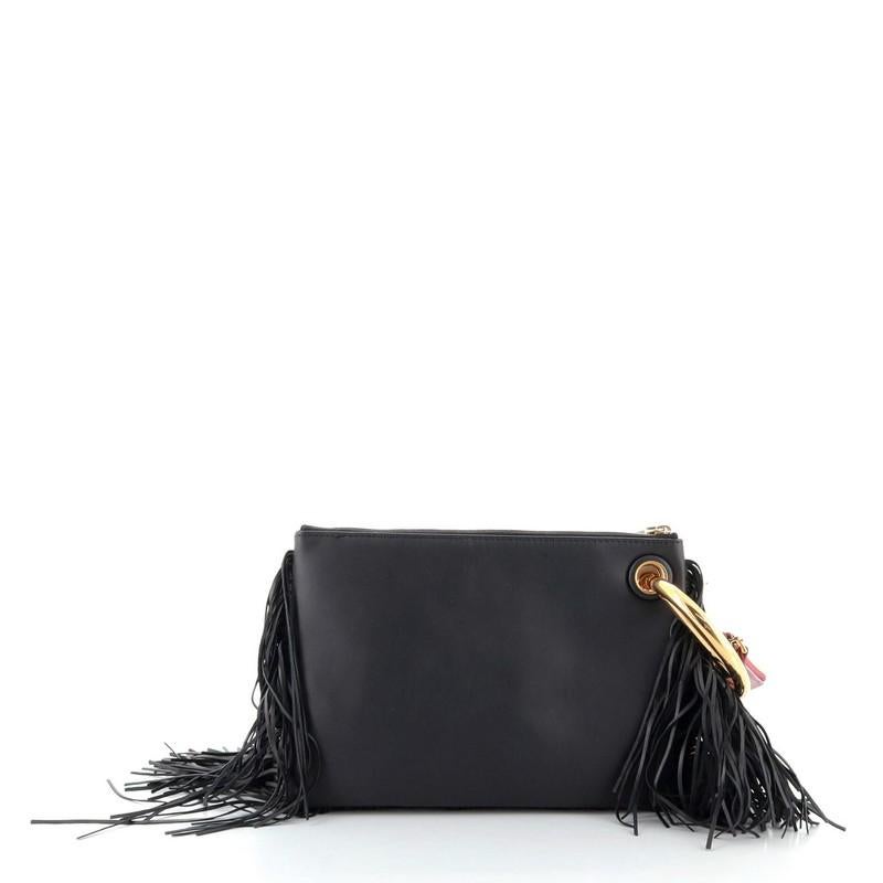 Fendi Triplette Pouch Set Leather with Fringe In Good Condition In NY, NY