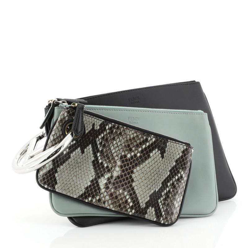 Gray Fendi Triplette Pouch Set Python