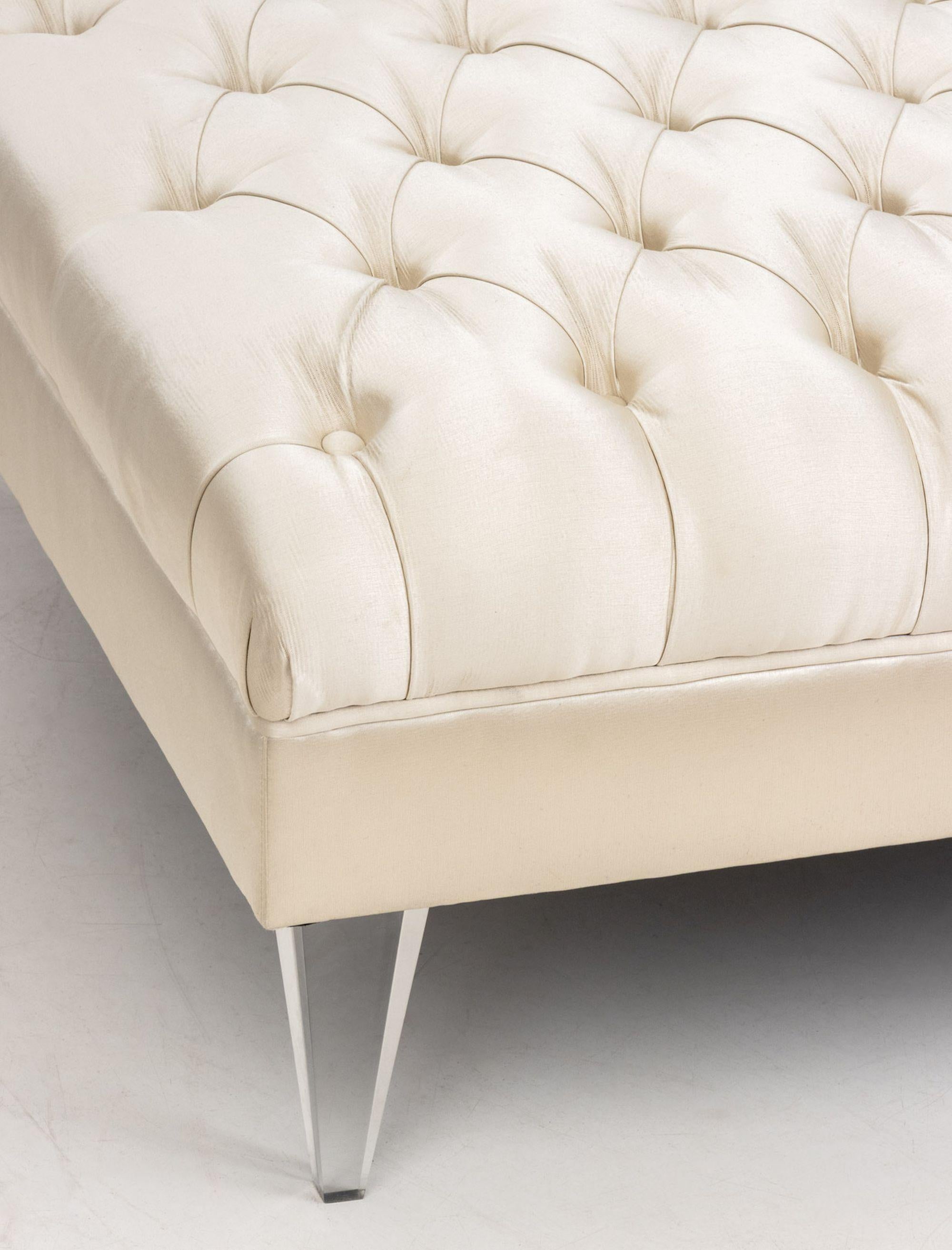Fendi Tufted White Silk Upholstered Bench For Sale at 1stDibs