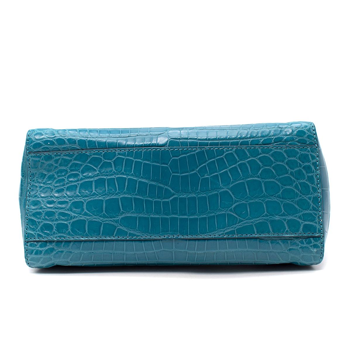 Blue Fendi Turquoise Crocodile Mini Peekaboo Bag For Sale