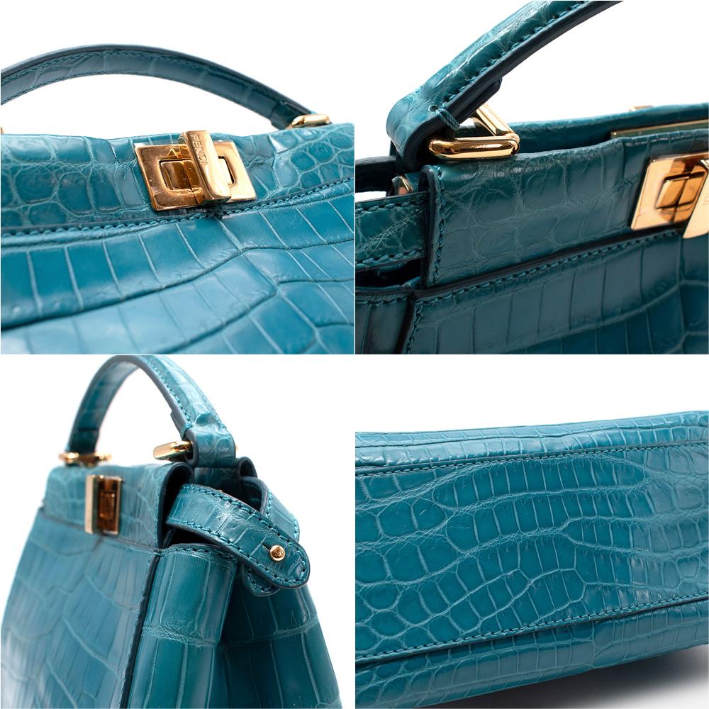 Women's Fendi Turquoise Crocodile Mini Peekaboo Bag For Sale