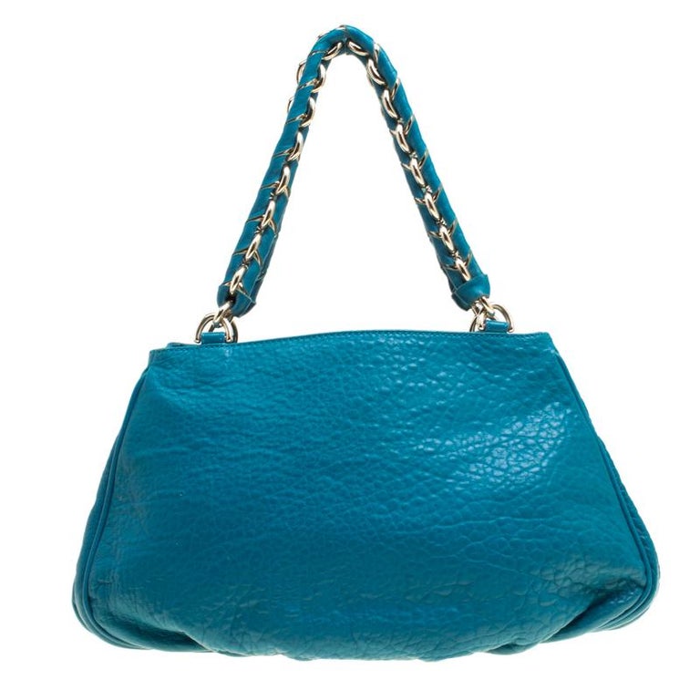 Fendi Turquoise Grained Leather Small Mia Tote For Sale at 1stDibs