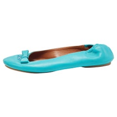 Fendi Turquoise Leather Bow Scrunch Ballet Flats Size 38