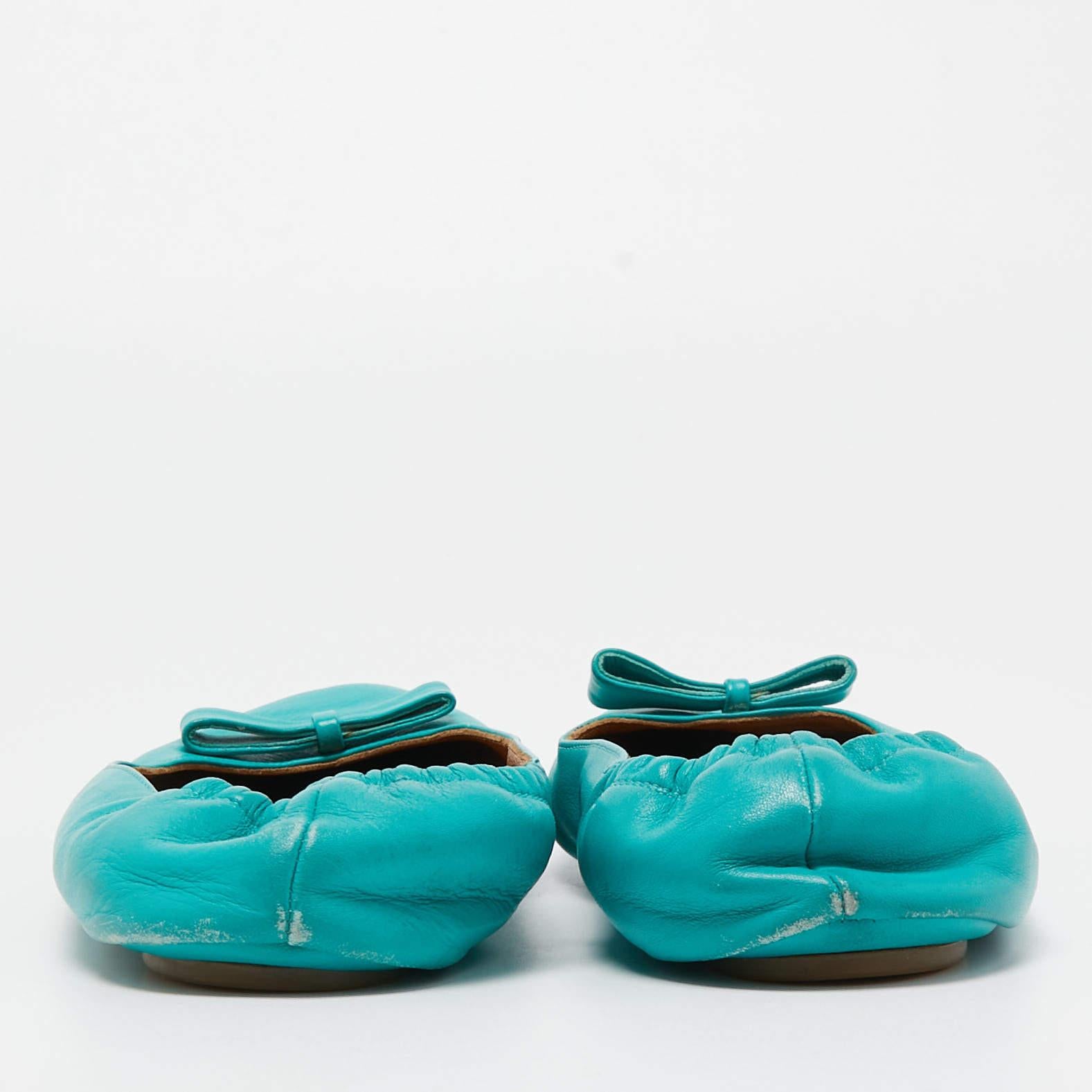Fendi Turquoise Leather Bow Scrunch Ballet Flats Size 39 4