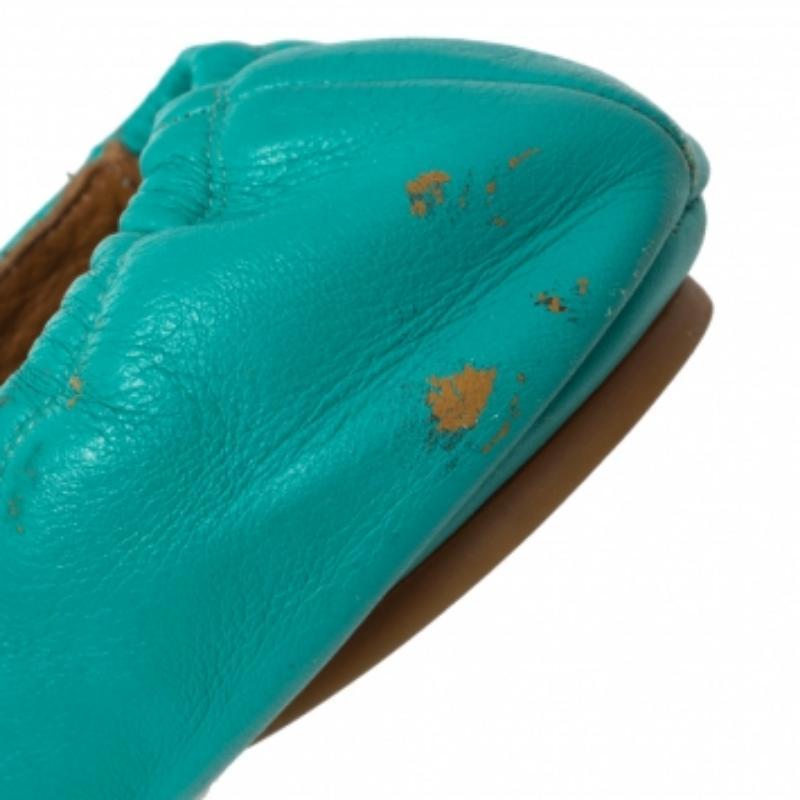Blue Fendi Turquoise Leather Bow Scrunch Ballet Flats Size 40 For Sale