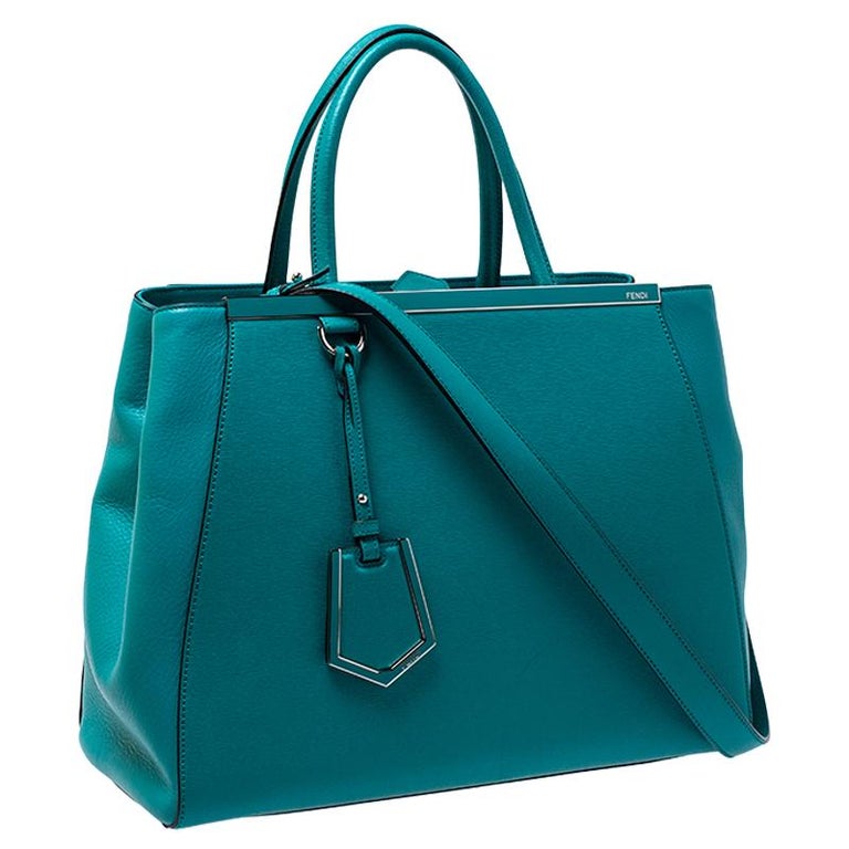 Fendi Turquoise Leather Medium 2Jours Tote For Sale at 1stDibs