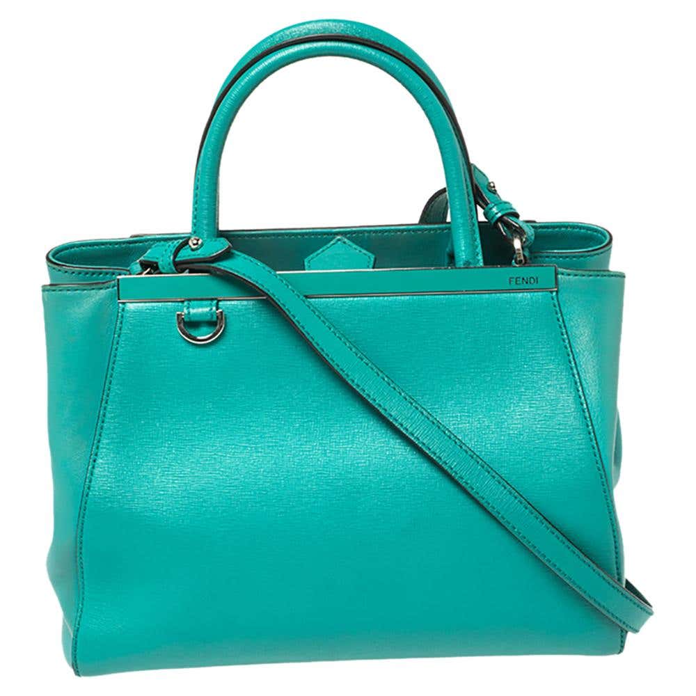 Fendi Turquoise Leather Mini 2Jours Tote For Sale at 1stDibs