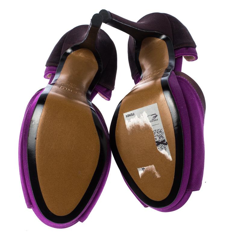 Purple Fendi Two Satin Anemone D'orsay Peep Toe Platform Pumps Size 35