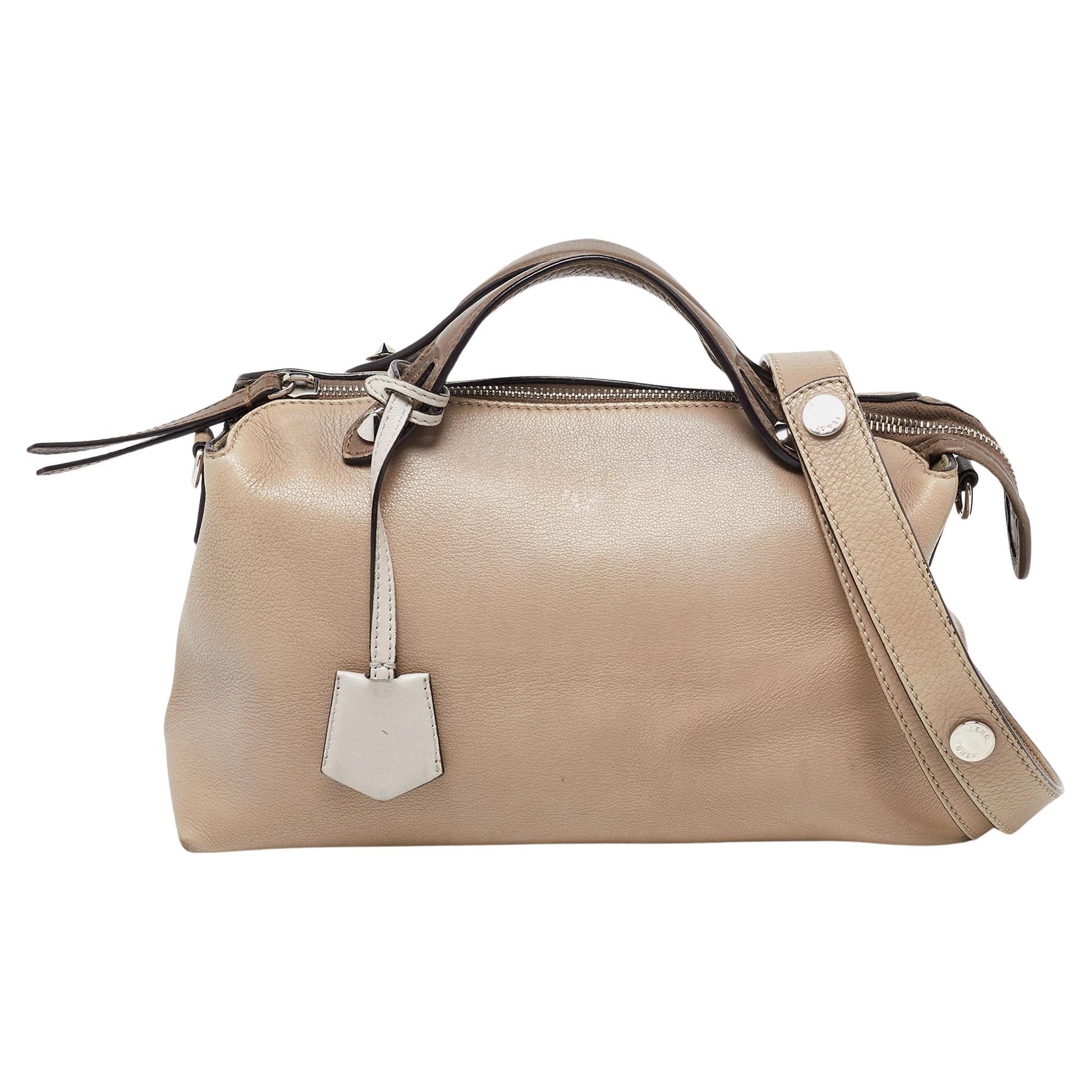 Fendi Two Tone Beige Leather Medium By The Way Bag For Sale