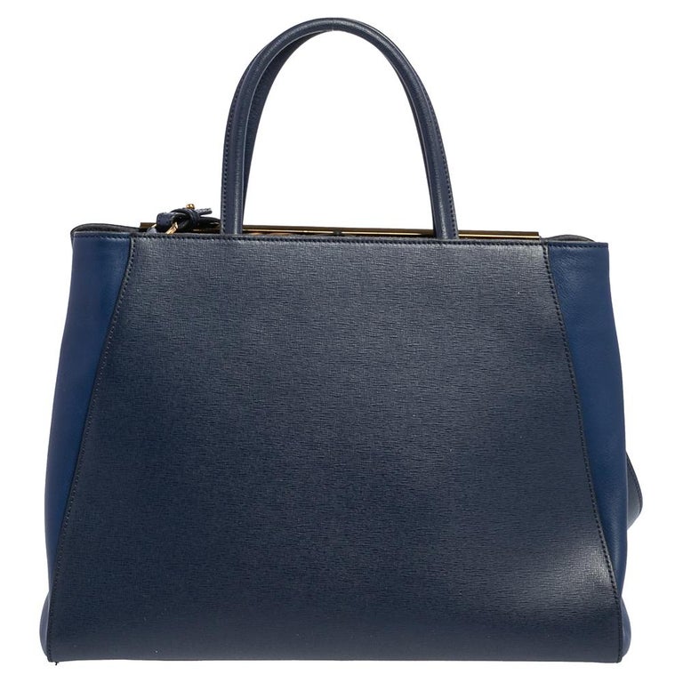 Fendi Two Tone Blue Leather Medium 2Jours Tote at 1stDibs
