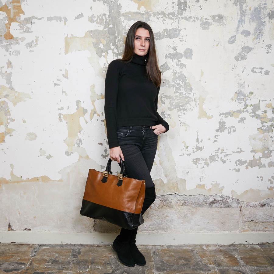 FENDI Two-tone Brown And Black Leather Tote Bag at 1stDibs | black and ...