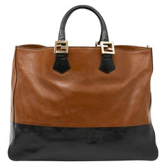 FENDI Two-tone Brown And Black Leather Tote Bag