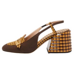 Fendi Two Tone Checkered Fabric Promenade Slingback Loafer Pumps Size 39.5