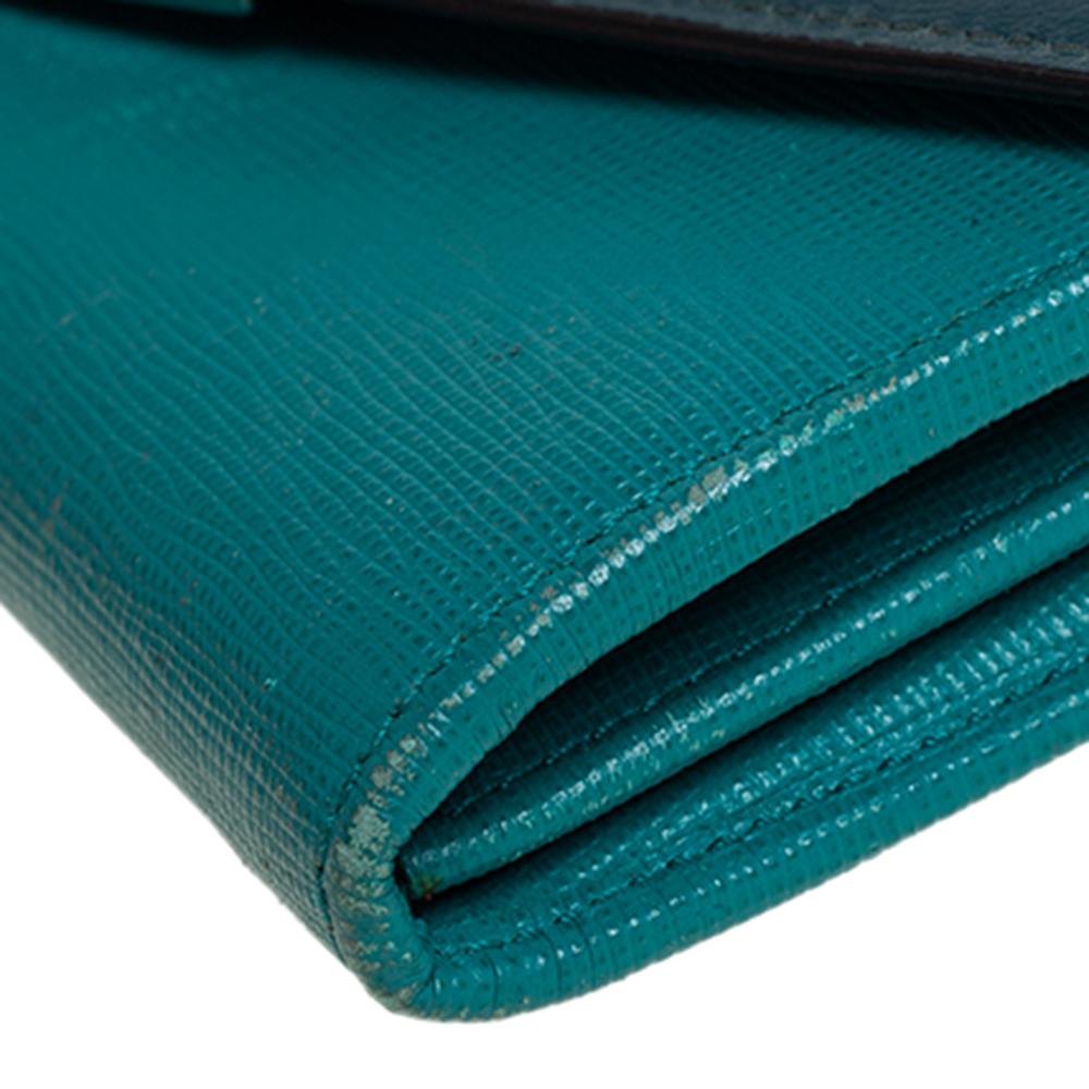 Fendi Two Tone Green Leather 2Jours Continental Wallet 1