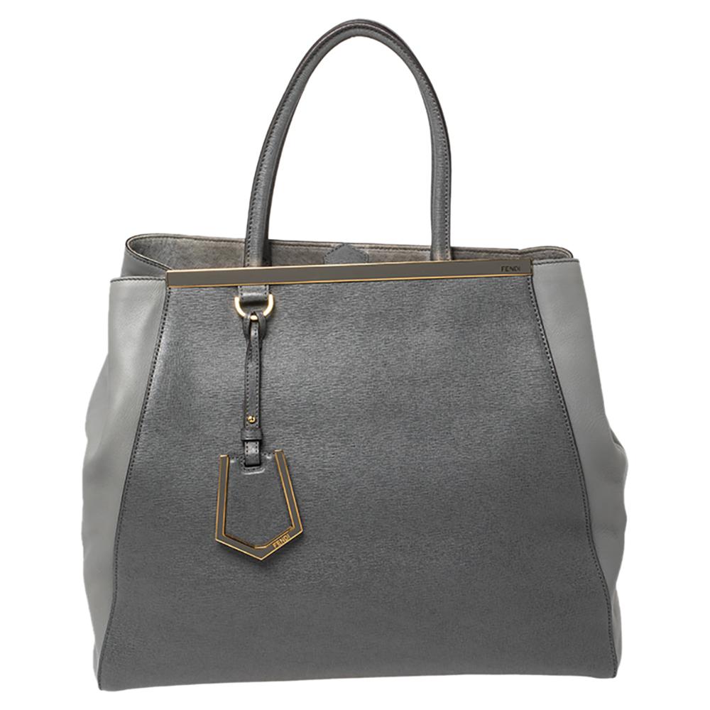 Fendi Two Tone Grey Leather Large 2Jours Tote