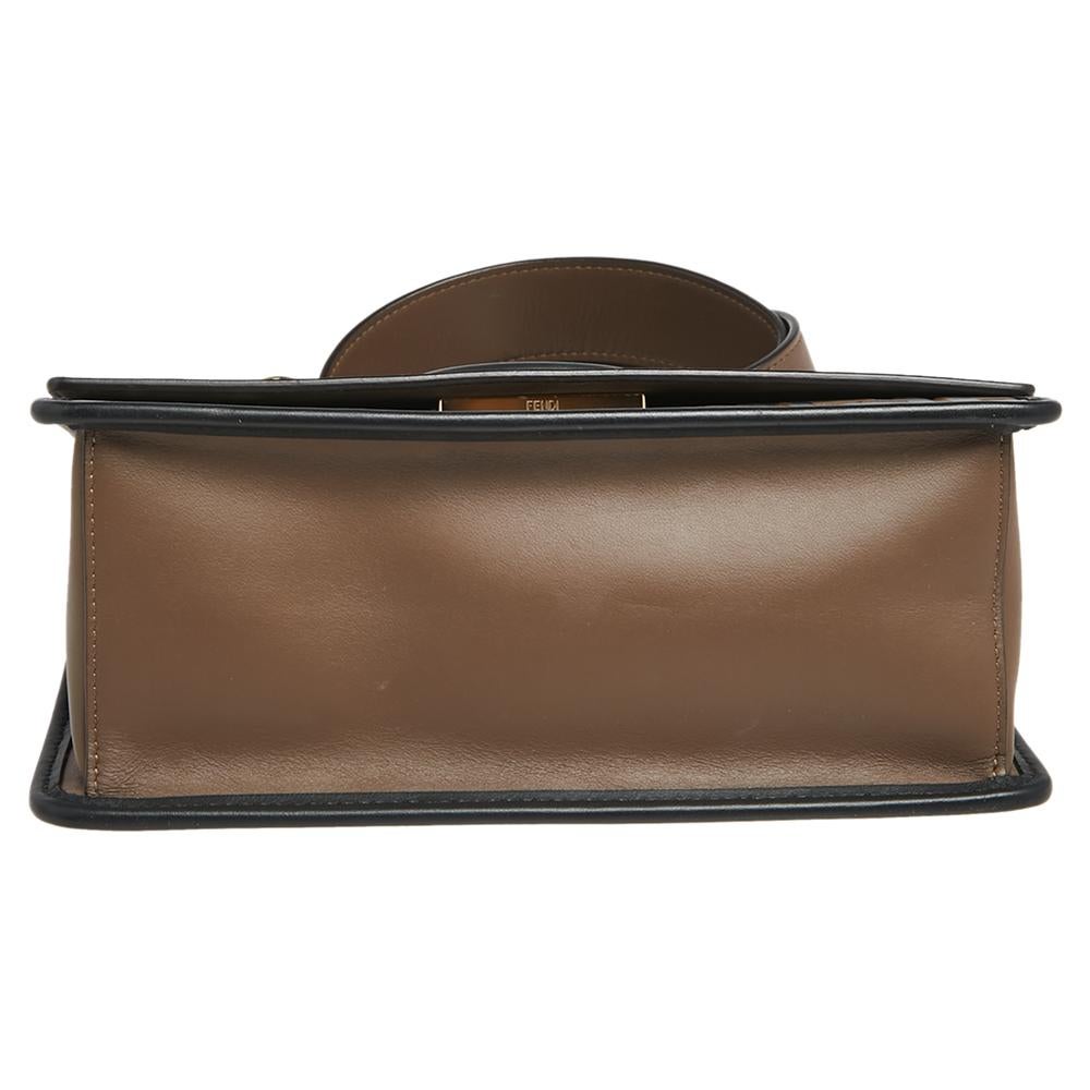 Brown Fendi Two Tone Leather Kan I F Logo Shoulder Bag