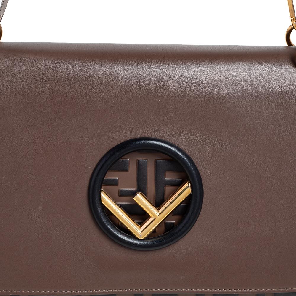 Fendi Two Tone Leather Kan I F Logo Shoulder Bag at 1stDibs