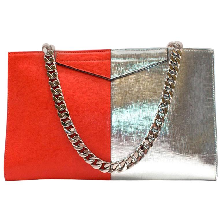 Fendi Two-tone red and silver leather clutch at 1stDibs