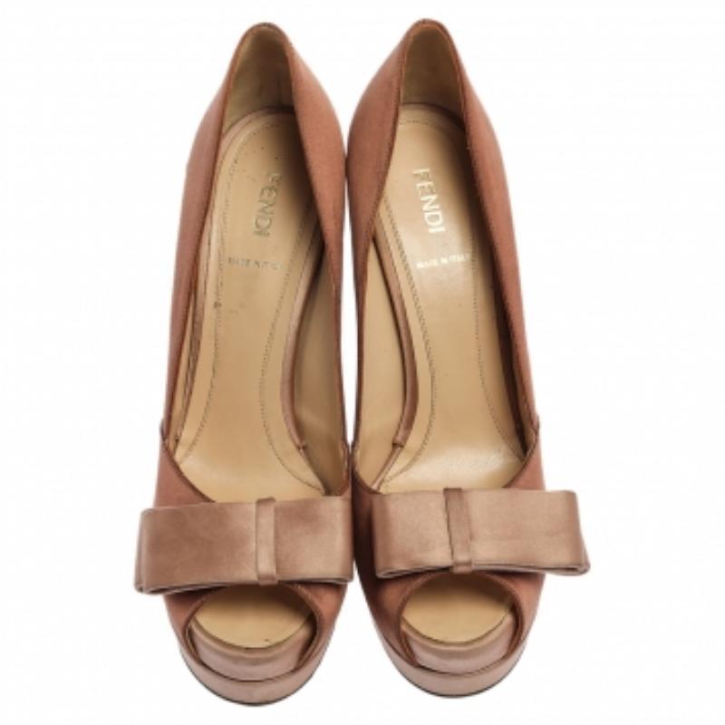 Fendi Two Tone Satin Bow Peep Toe Platform Pumps Size 39 For Sale 1