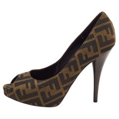 Fendi Two Tone Zucca Canvas Peep Toe Pumps Size 39
