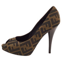 Fendi Two Tone Zucca Canvas Peep Toe Pumps Size 39