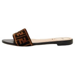 Fendi Two Tone Zucca Velvet Flat Slides Size 40