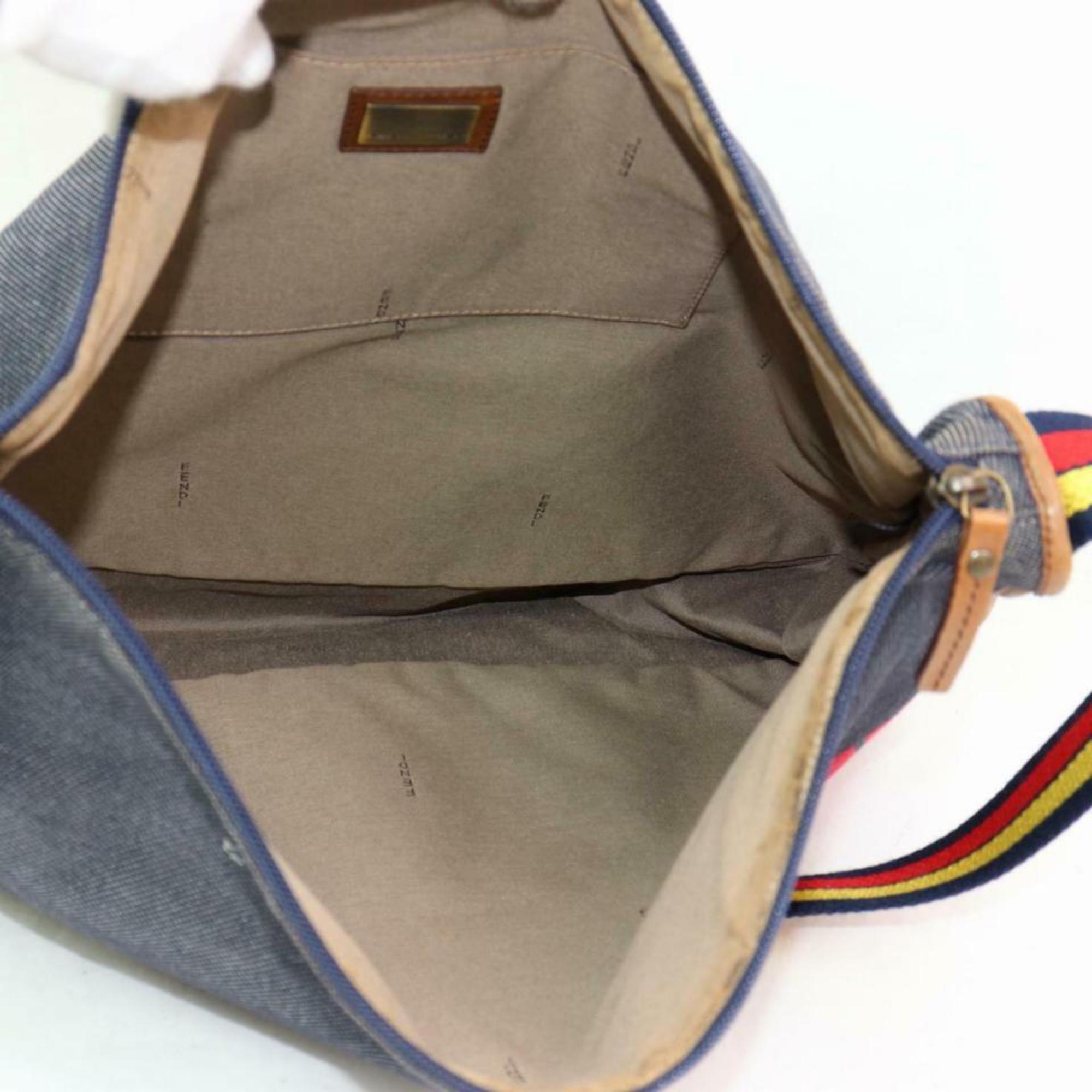 Fendi Ultra Logo Rainbow Messenger 870153 Blue Denim Cross Body Bag In Good Condition For Sale In Forest Hills, NY