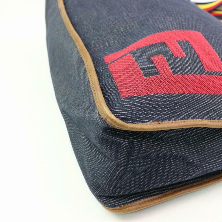 Fendi Ultra Logo Rainbow Messenger 870153 Blue Denim Cross Body Bag For